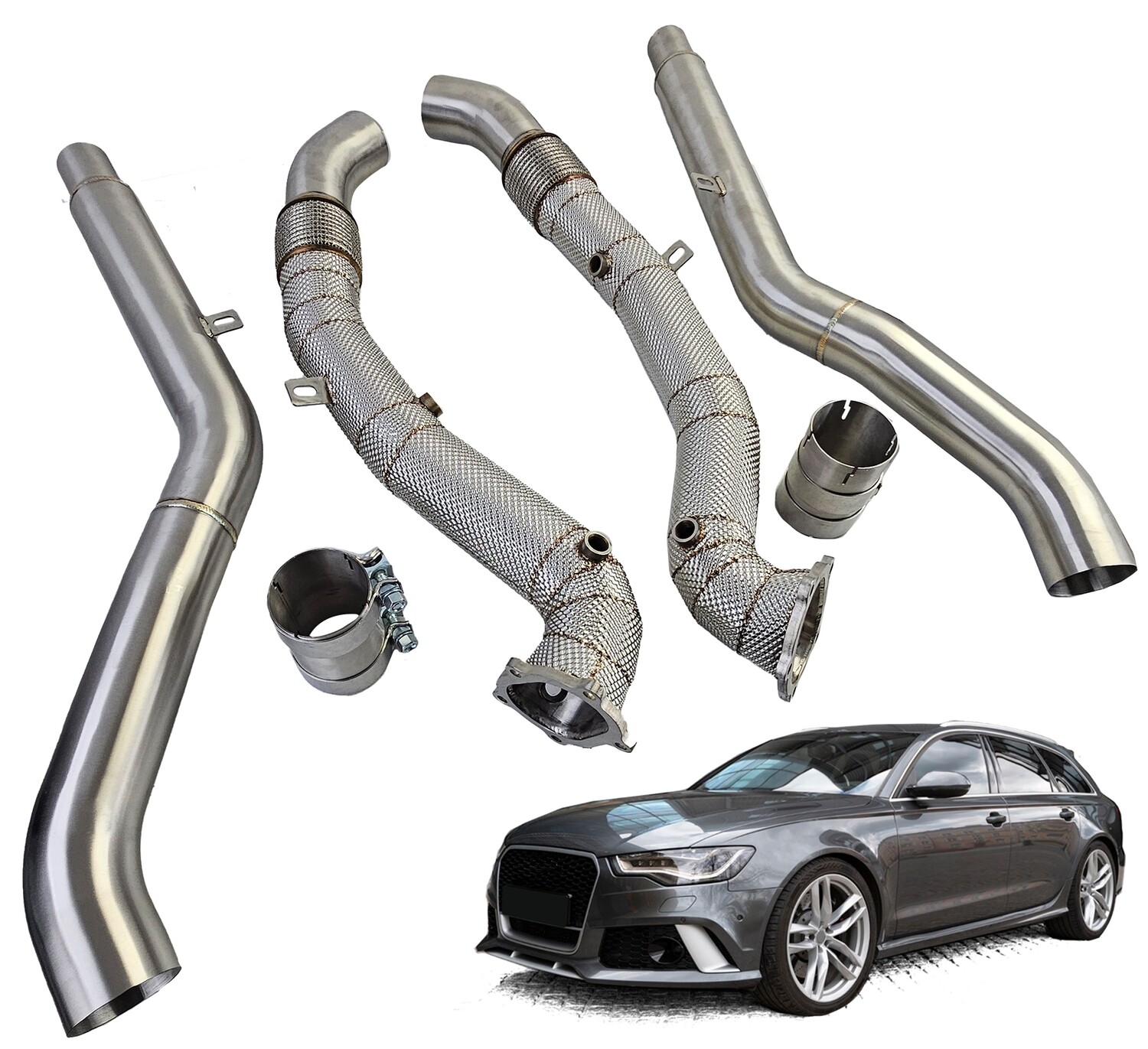 Downpipes avec protection thermique + tubes centraux pour Audi S6 RS6 S7 RS7 2012-2018