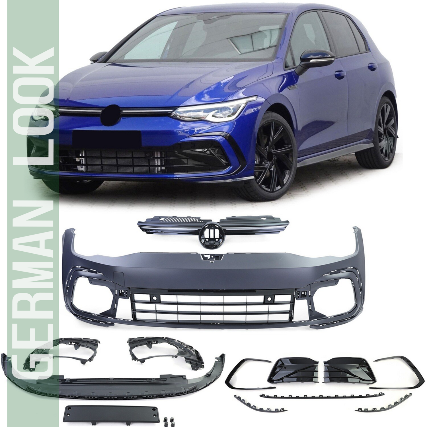 Pare-chocs avant look R R-Line pour VW Golf 8 à partir de 2019 + calandre LED