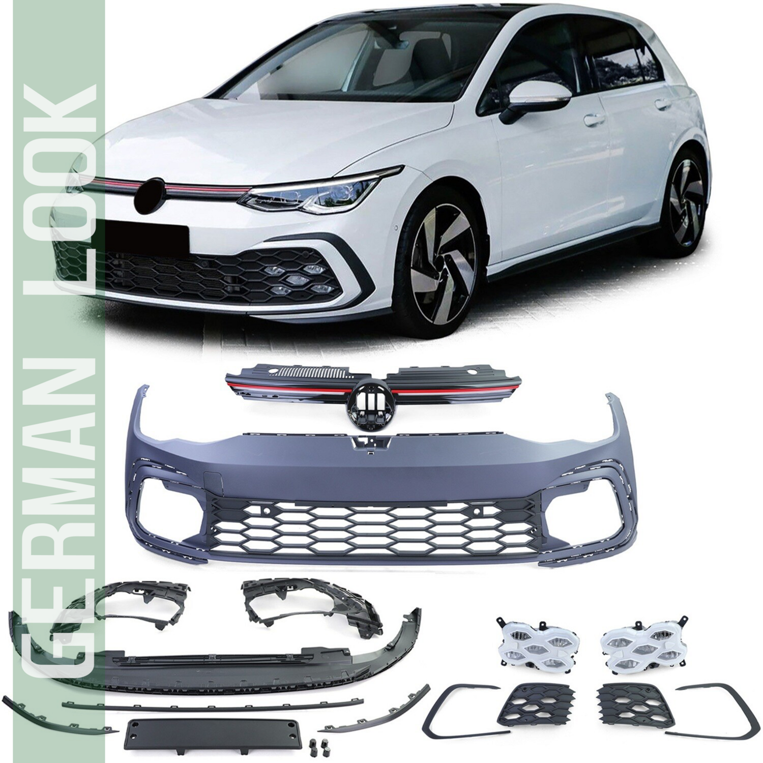 Pare-chocs avant look GTI avec calandre et antibrouillard LED pour VW Golf 8 aussi GTI à partir de 2019