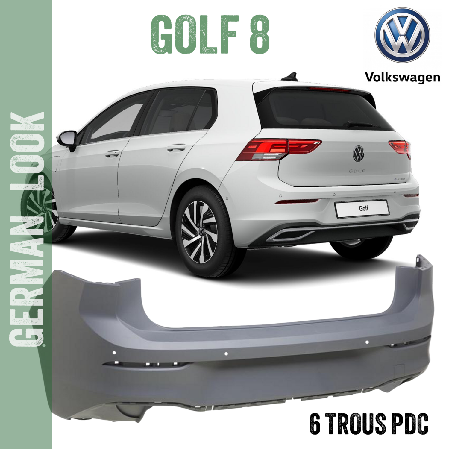 Pare-chocs arrière pour Volkswagen Golf 8 berline - 6 TROUS PDC