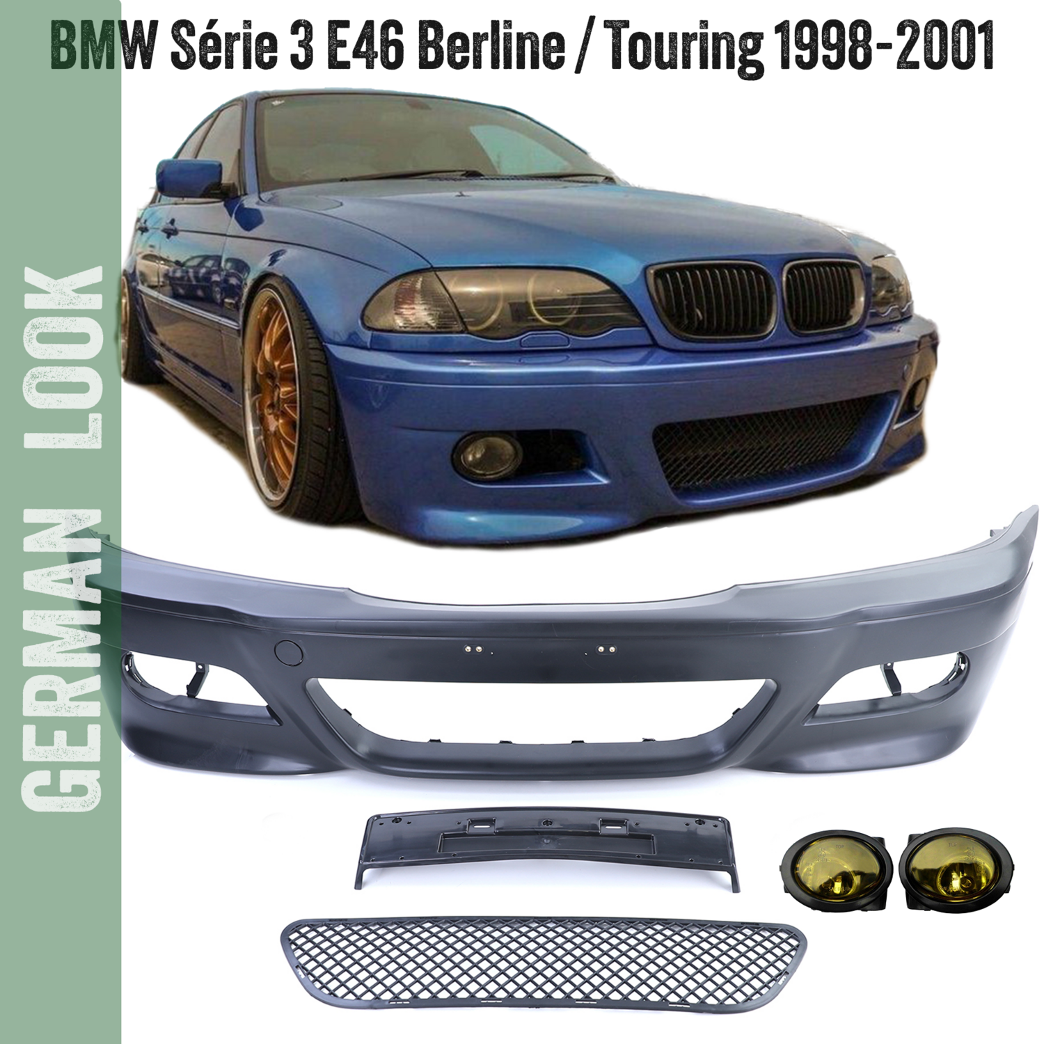 Pare-chocs avant BMW Série 3 E46 M3 Berline Touring + Antibrouillards jaune