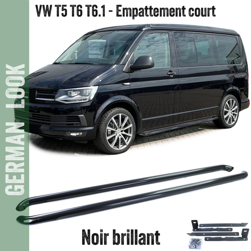 Seuils de marchepieds en acier inoxydable noir brillant pour VW T5 T6 T6.1 empattement court