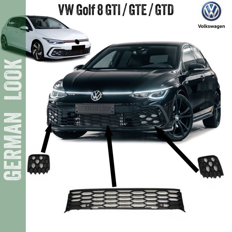 Kit 3 grilles pour pare-chocs VW Golf 8 GTD GTE GTI