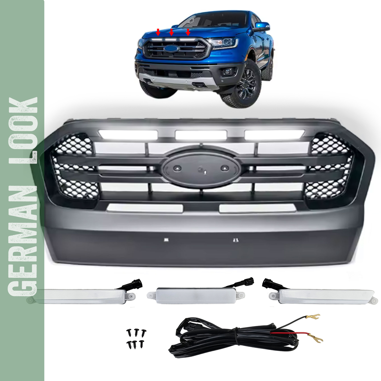 Calandre avec LED noire avec double barre pour Ford Ranger T7 16-19