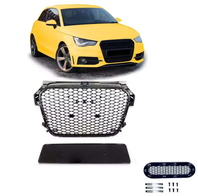 CALANDRE POUR AUDI A1 PHASE 1 DE 2010 A 10/2014 LOOK RS NOIR BRILLANT