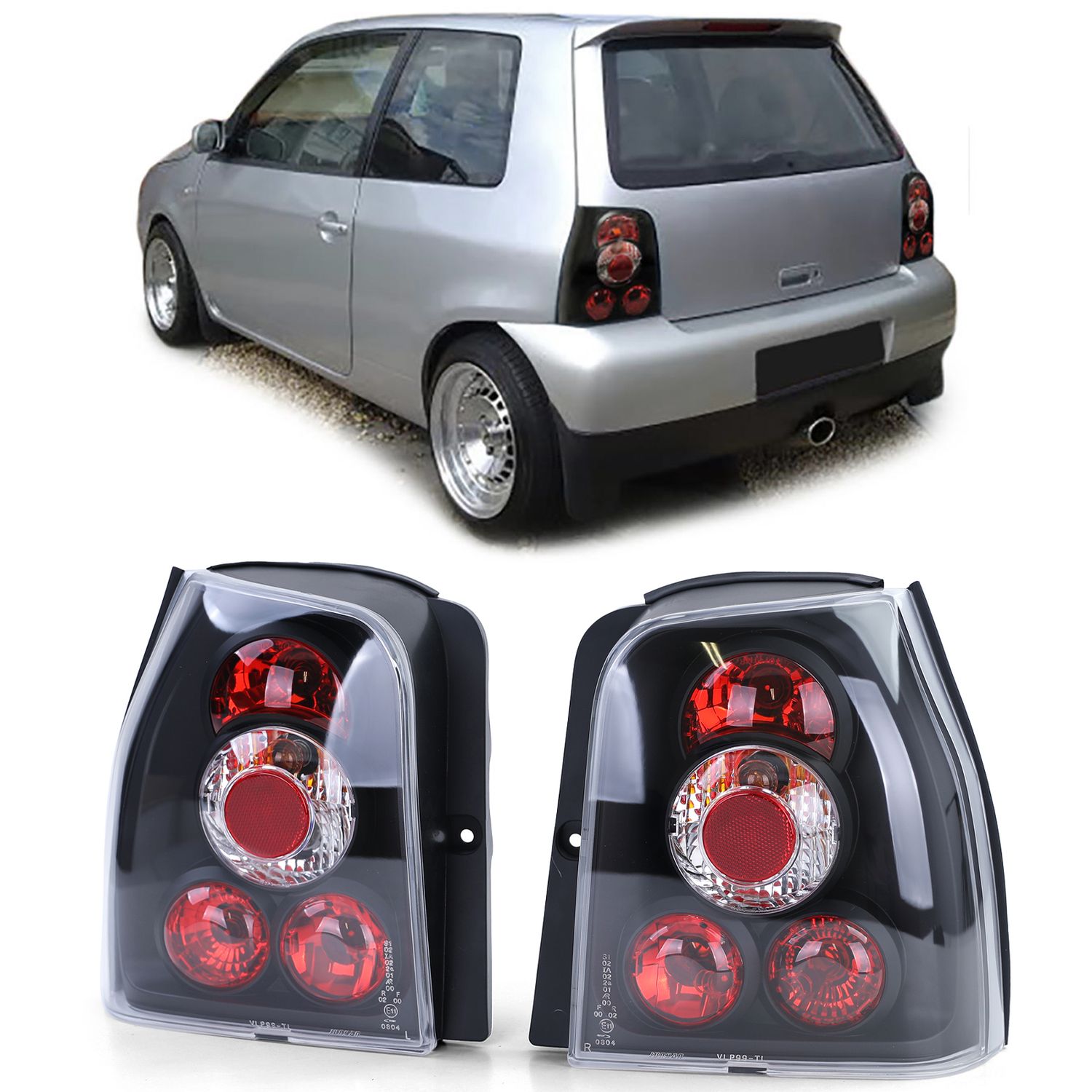 Feux arrières en verre transparent noir pour Volkswagen Lupo + Seat Arosa