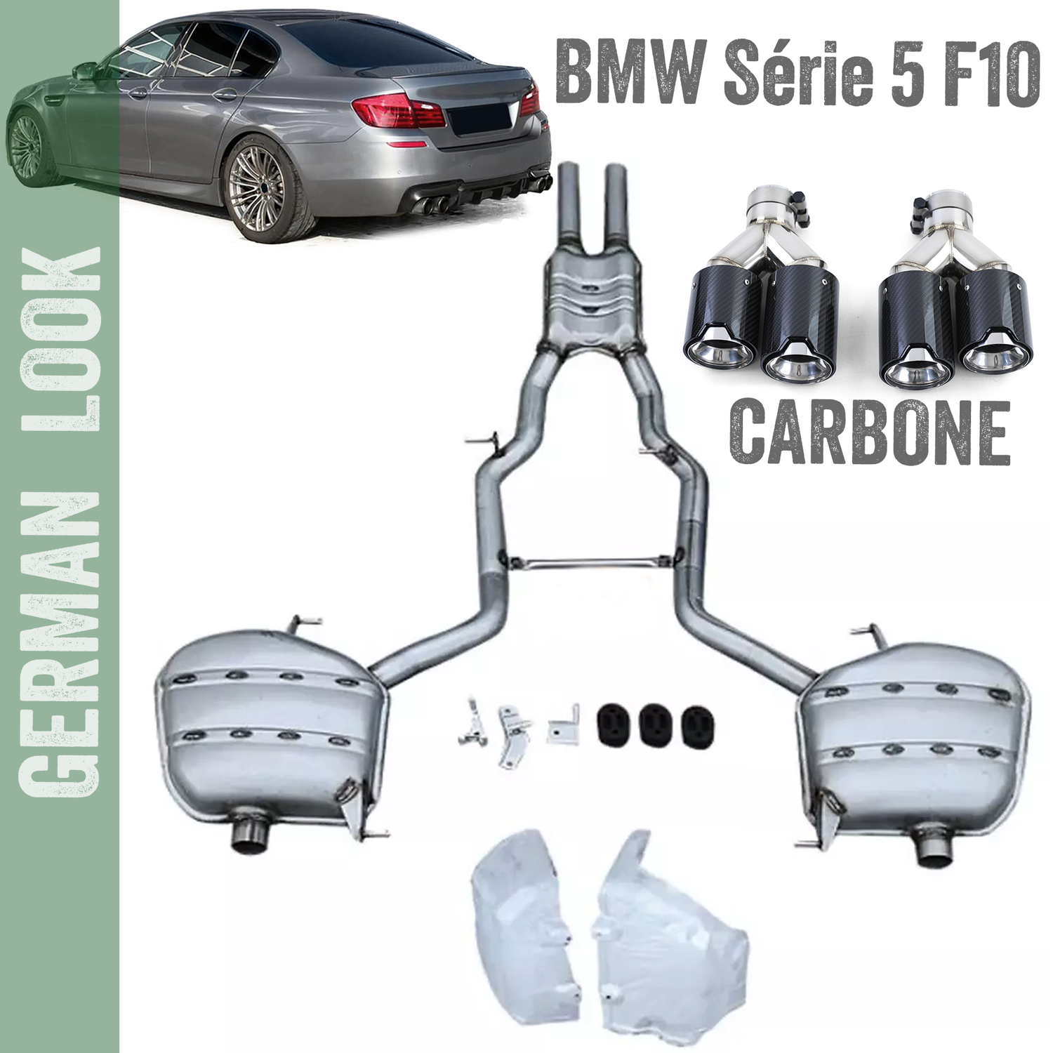 Échappement / Silencieux pour BMW 5 F10 Berline 2010-2017 + embouts carbone - Look M5