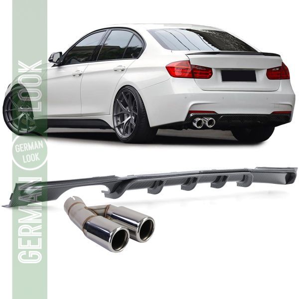 Diffuseur arrière carbone + sortie d'échappement double tube chromé pour BMW F30 F31 316 318 320