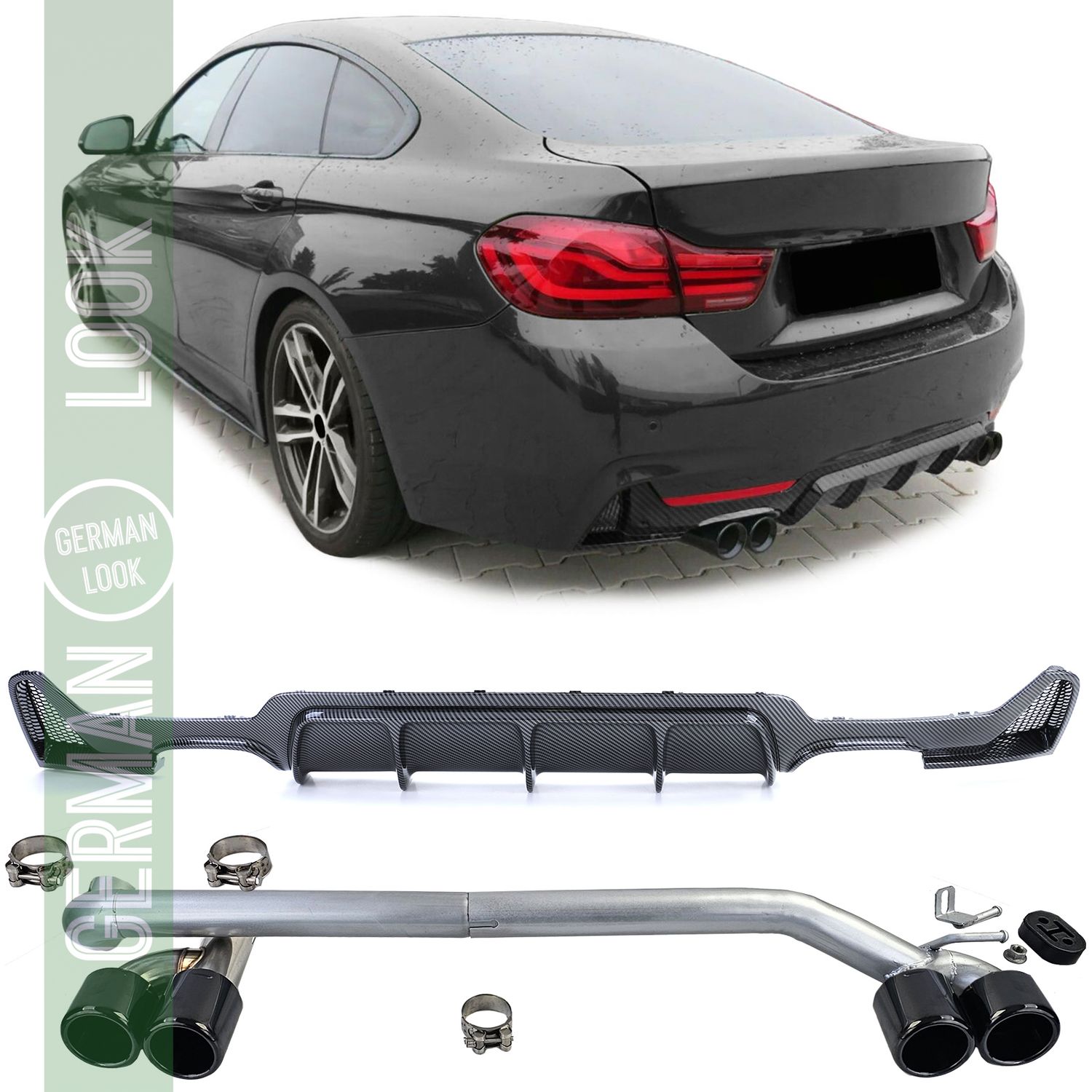 Diffuseur arrière carbone + sortie d'échappement look sport pour BMW F32 F33 F36 425 428 430