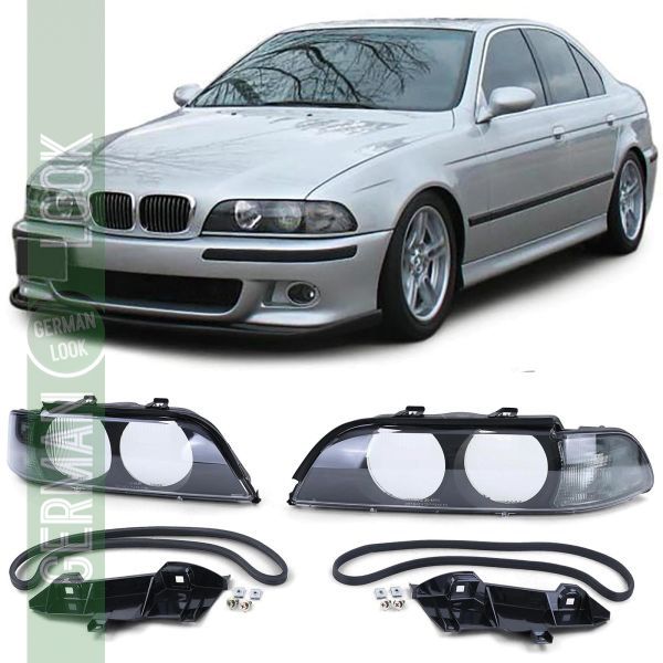 Diffuseurs de lentilles de phare noir fumé paire TYC sur mesure pour BMW Série 5 E39