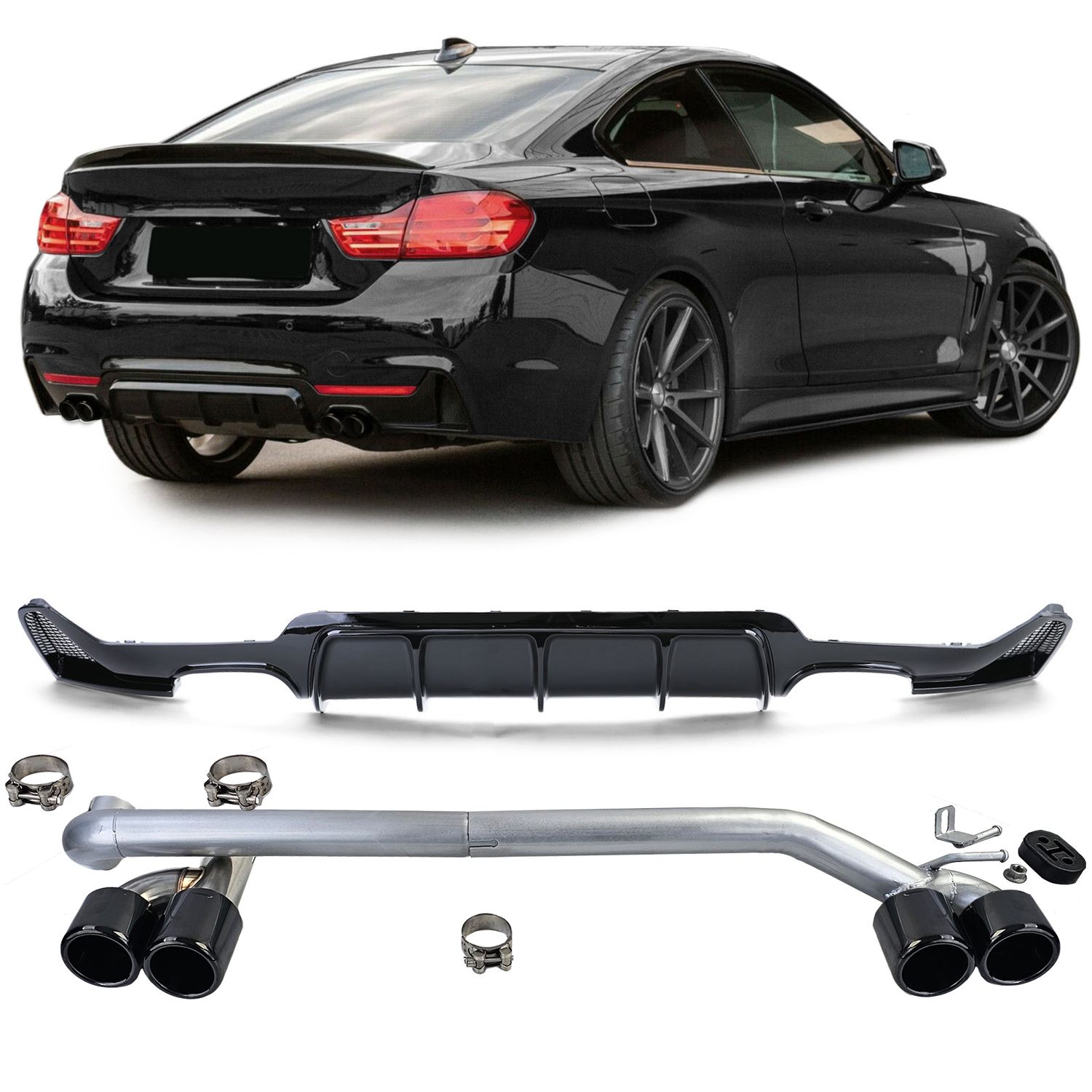 Diffuseur arrière brillant + sortie d'échappement look sport pour BMW F32 F33 F36 425 428 430