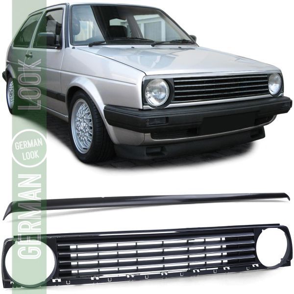 Calandre sans emblème noir chromé avec spoiler de calandre pour VW Golf 2 83-91