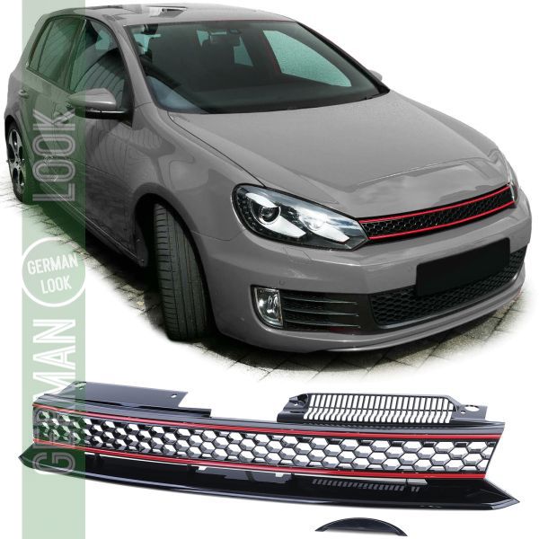 Calandre sport sans emblème noir rouge pour VW Golf 6 également GTI 08-13