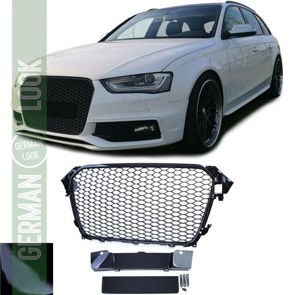 Calandre nid d'abeille sans emblème noir brillant pour Audi A4 B8 8K Facelift 11-15