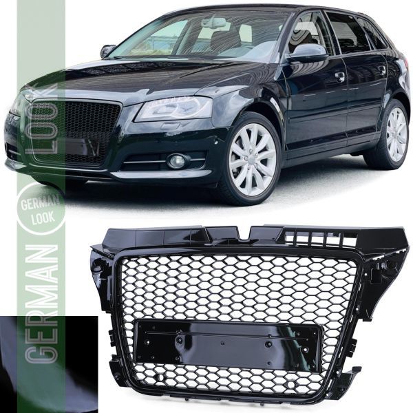 Calandre sport nid d'abeille noir brillant sans emblème pour Audi A3 8P 08-13