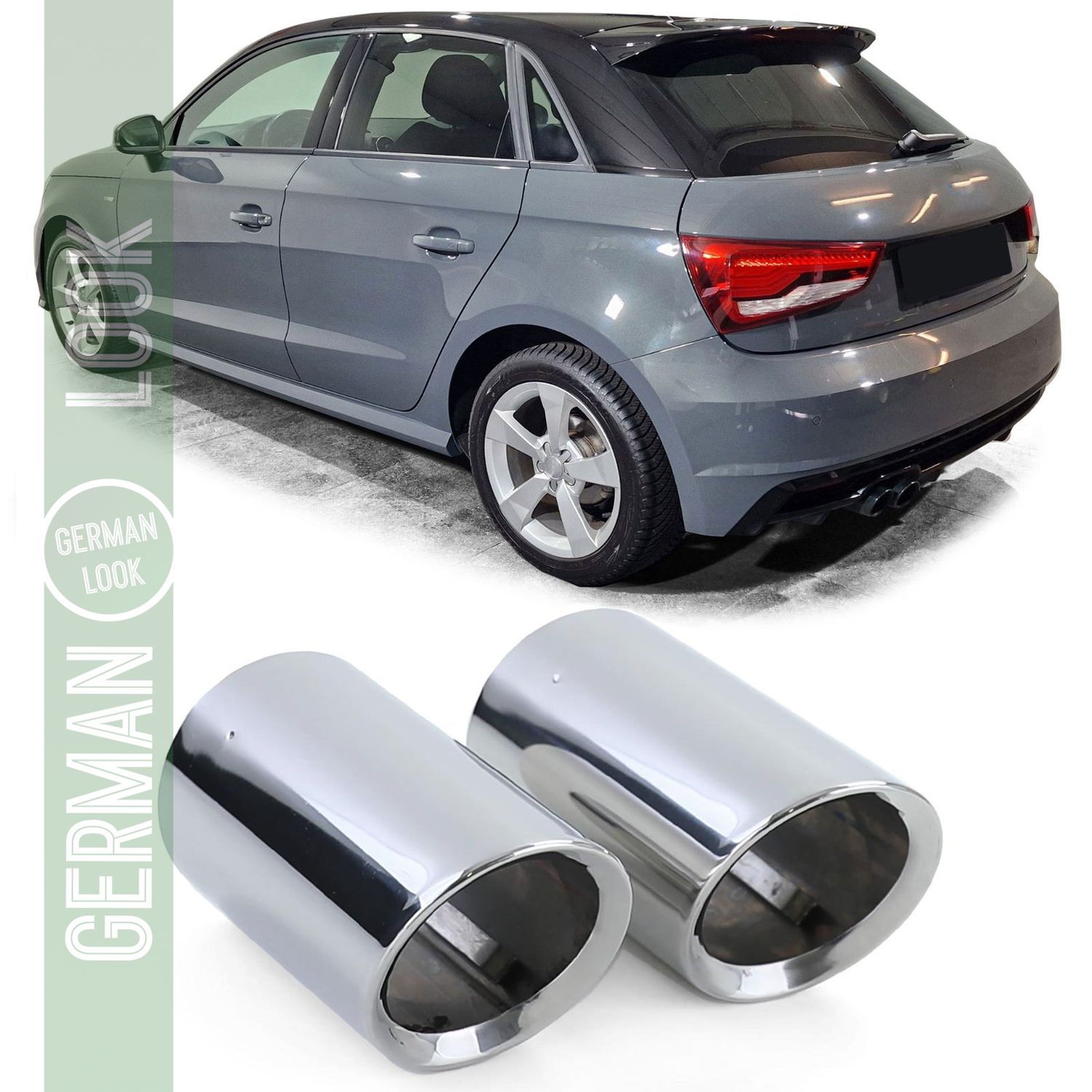 Caches sorties d'échappement inox ronds 80mm pour Audi A1 10-18 1.4TFSI + 2.0TDI