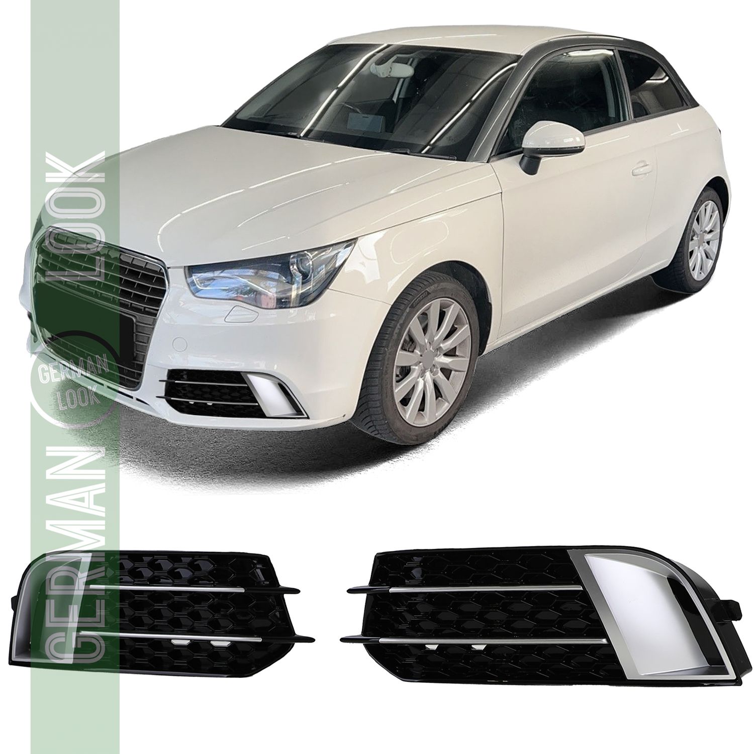 Grille nid d'abeille couvre pare-chocs noir brillant argent pour Audi A1 8X 10-14