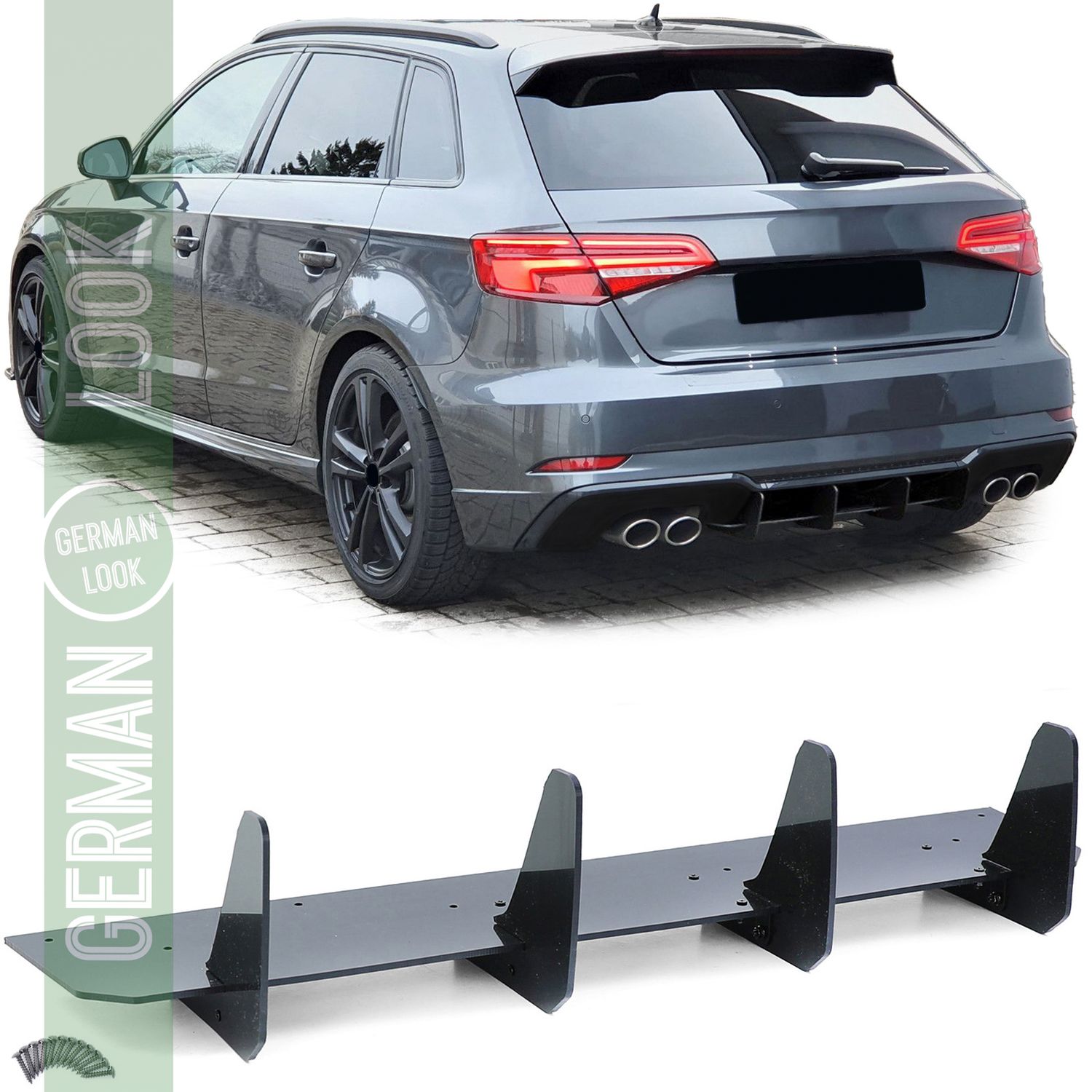 Répartiteur de diffuseur arrière performance de tablier arrière pour Audi A3 S3 8V Sportback 16-21