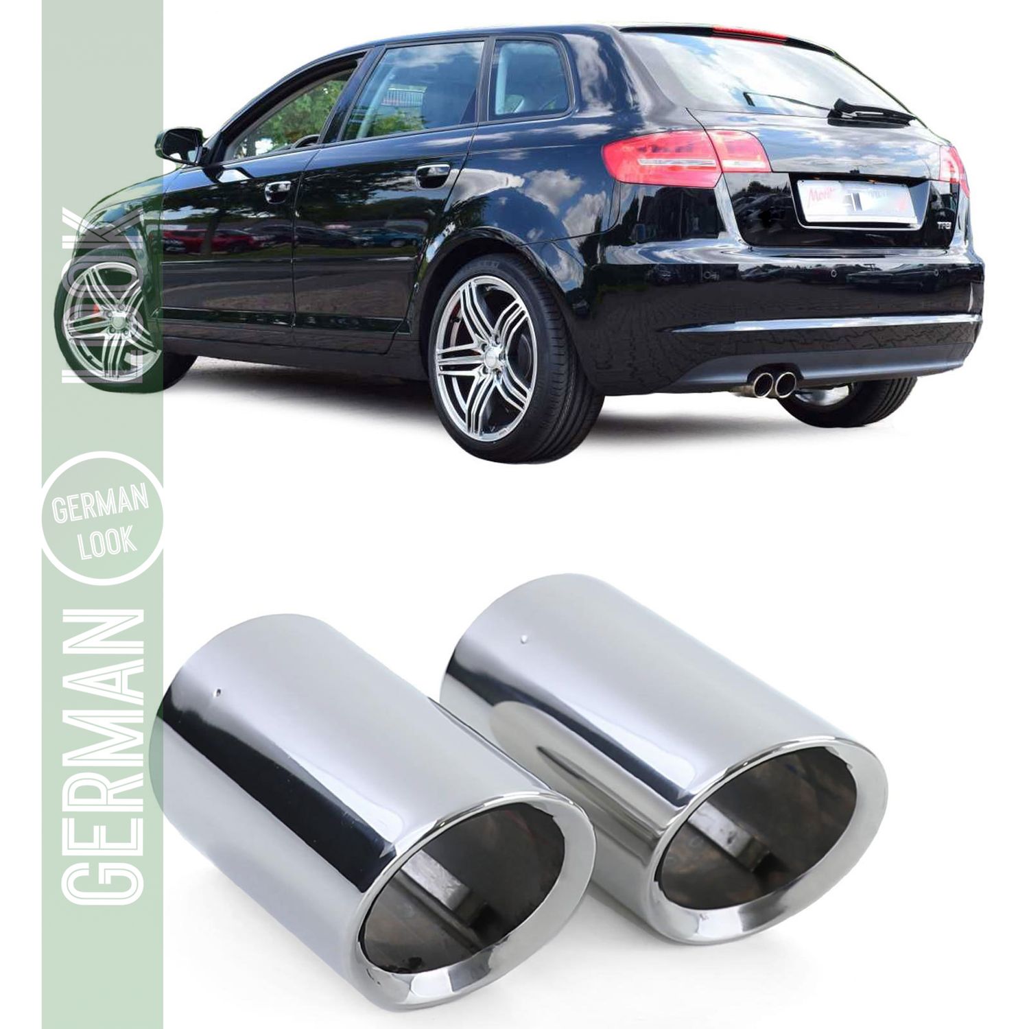Caches sorties d'échappement inox ronds 80mm pour Audi A3 8P 09-13 1.6TDI + 2.0TDI
