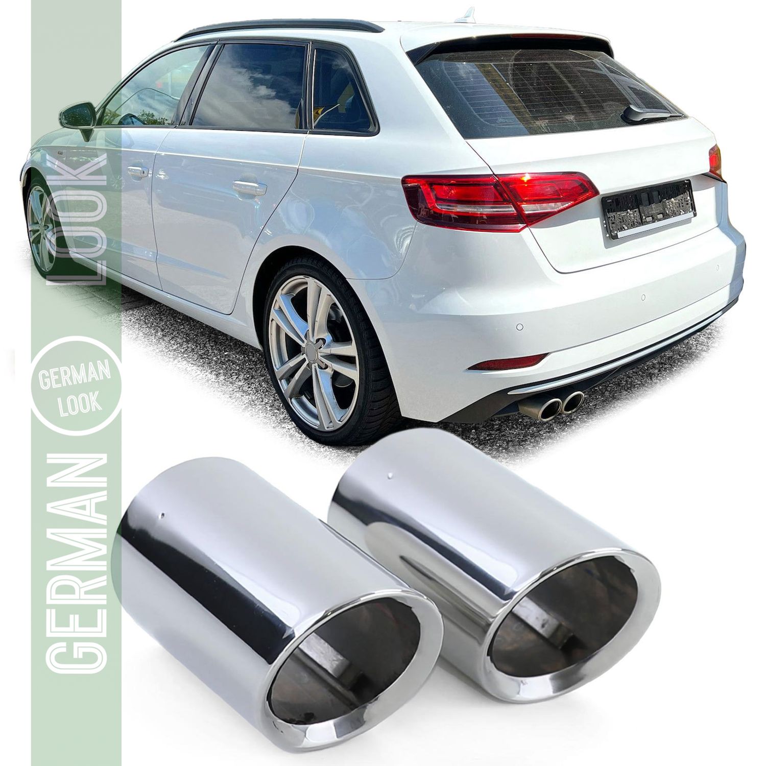 Caches sorties d'échappement inox ronds 80mm pour Audi A3 8V 13-18 1.4 - 2.0TFSI + 2.0TDI