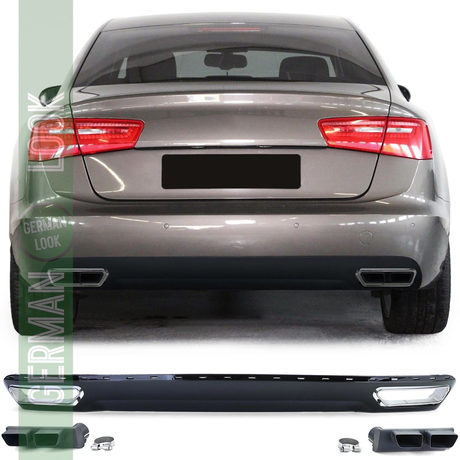 Diffuseur arrière + sorties d'échappement look W12 pour Audi A6 C7 4G 10-14 2.8 3.0 sans S-Line