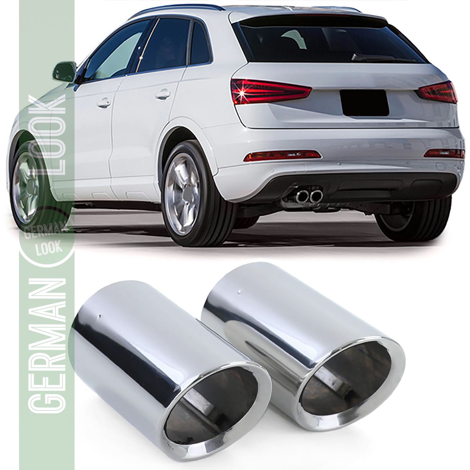 Caches sorties d'échappement inox ronds 80mm pour Audi Q3 8U 11-18 1.4 2.0 TFSI + TDI