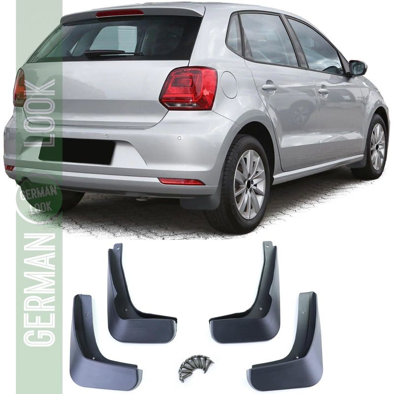 Jeu de bavettes avant et arrière noires pour VW Polo 5 Facelift 6C du 14-17