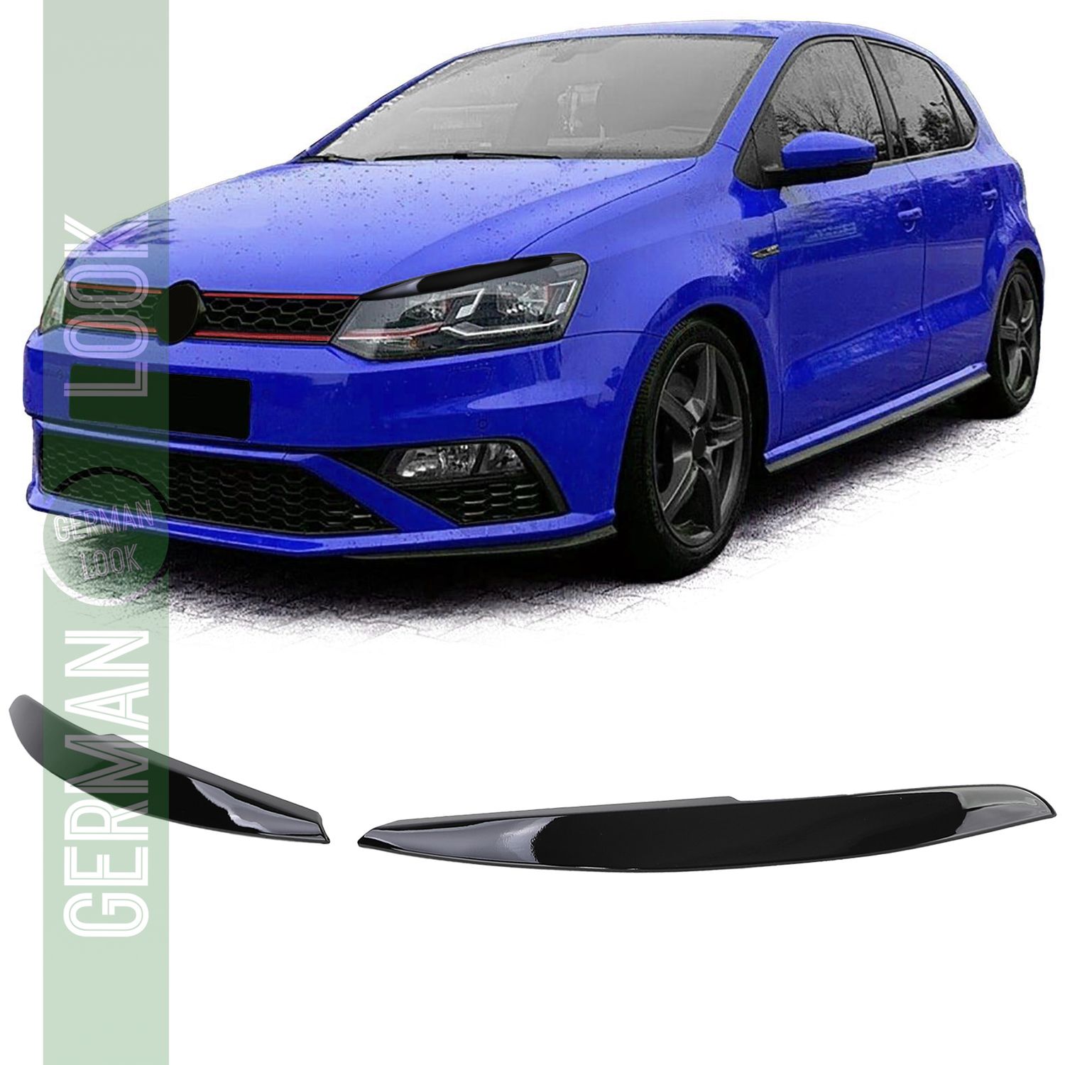 Couvre-phares Evil Eye noir brillant sur mesure pour VW Polo 6R 6C 09-17