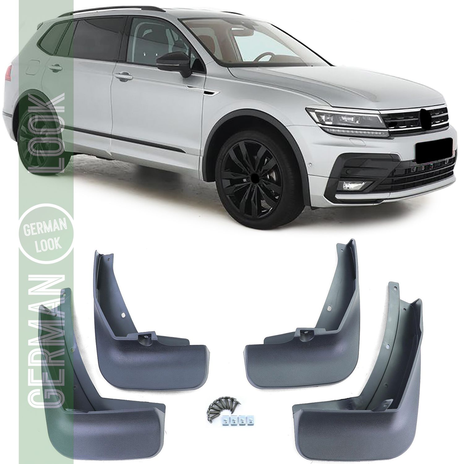 Jeu de bavettes avant et arrière noires pour VW Tiguan 2 AD1 à partir de 16