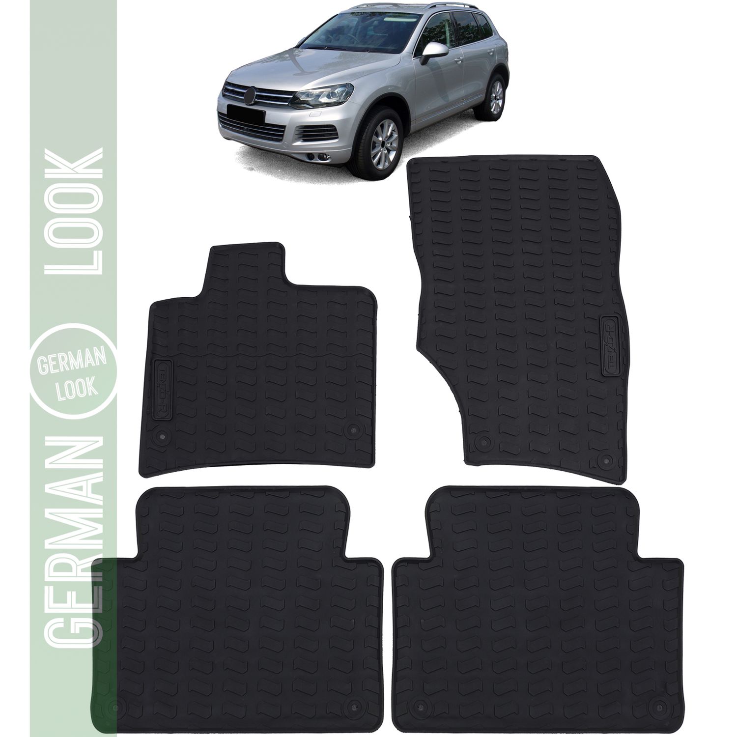 Tapis de sol en caoutchouc pour voiture noir premium set pour VW Touareg II Type 7P 2010-2018