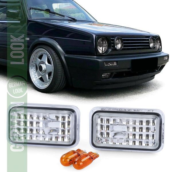 Clignotants latéraux en verre transparent chromé pour VW Golf 1 2 Polo 86C Jetta Corrado Scirocco
