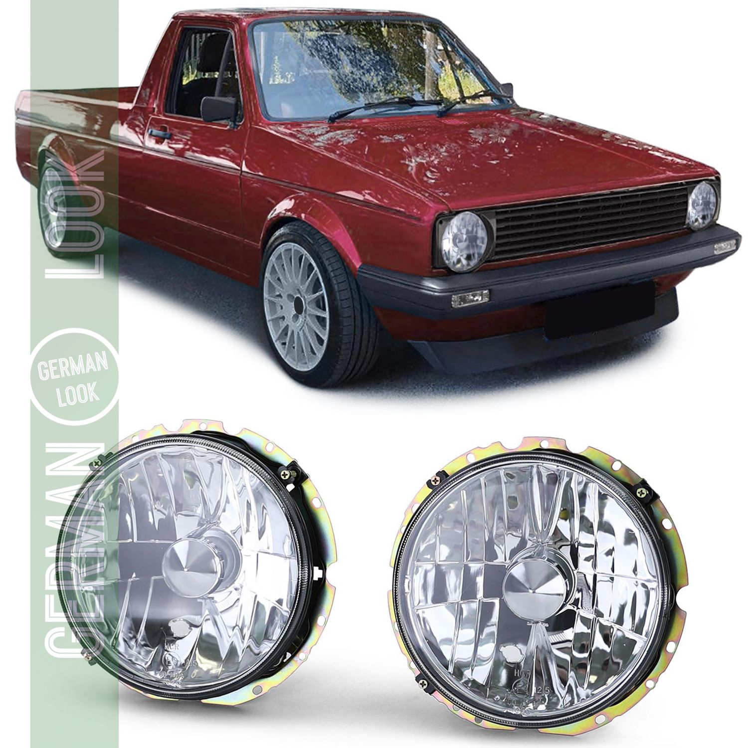Phare en verre transparent H4 chromé pour VW Caddy I 82-92 + Jetta I 79-84