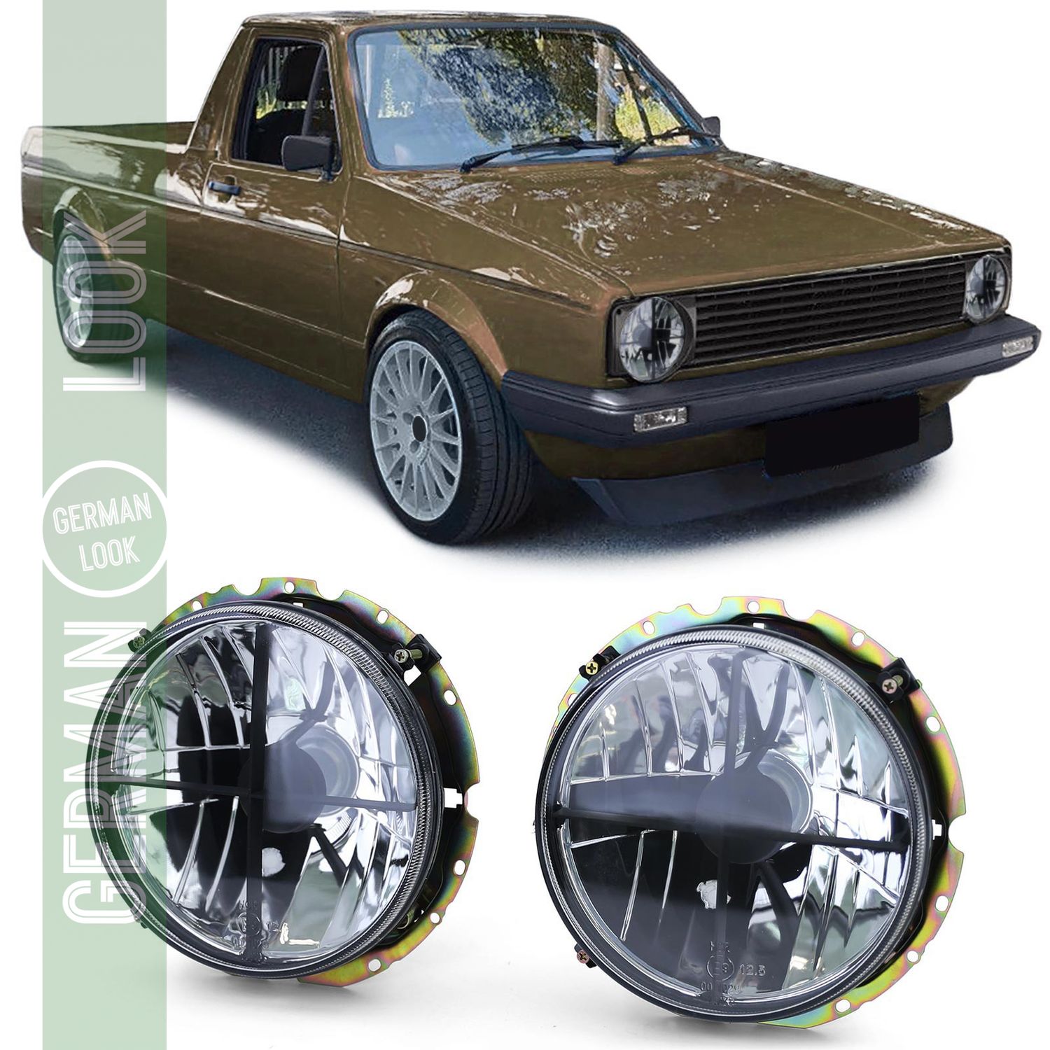 Phare en verre transparent noir avec réticule pour VW Caddy I 82-92 Jetta I 79-84