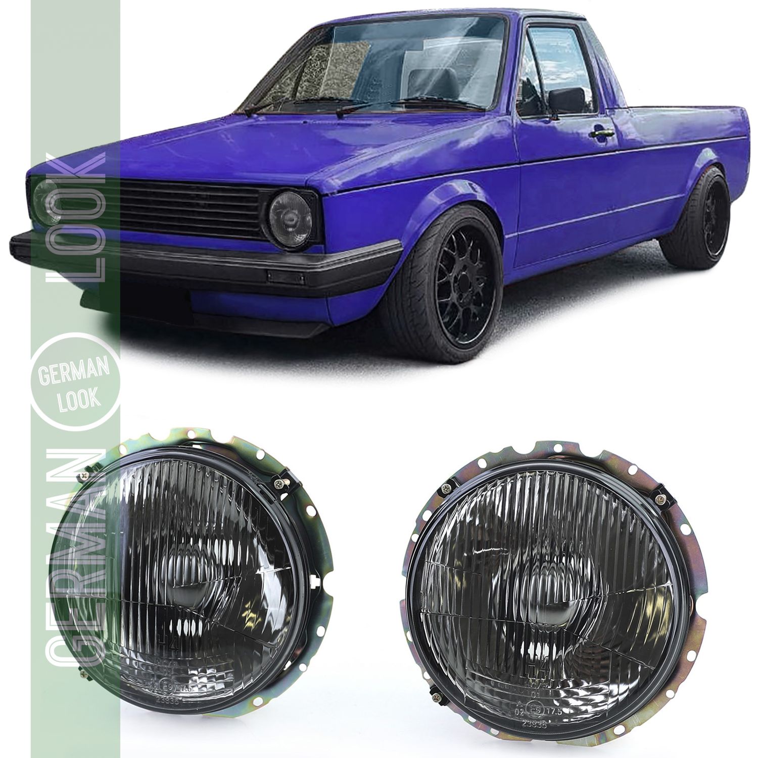 Paire de phares noirs fumés sur mesure pour VW Caddy I 82-92 + Jetta I 79-84