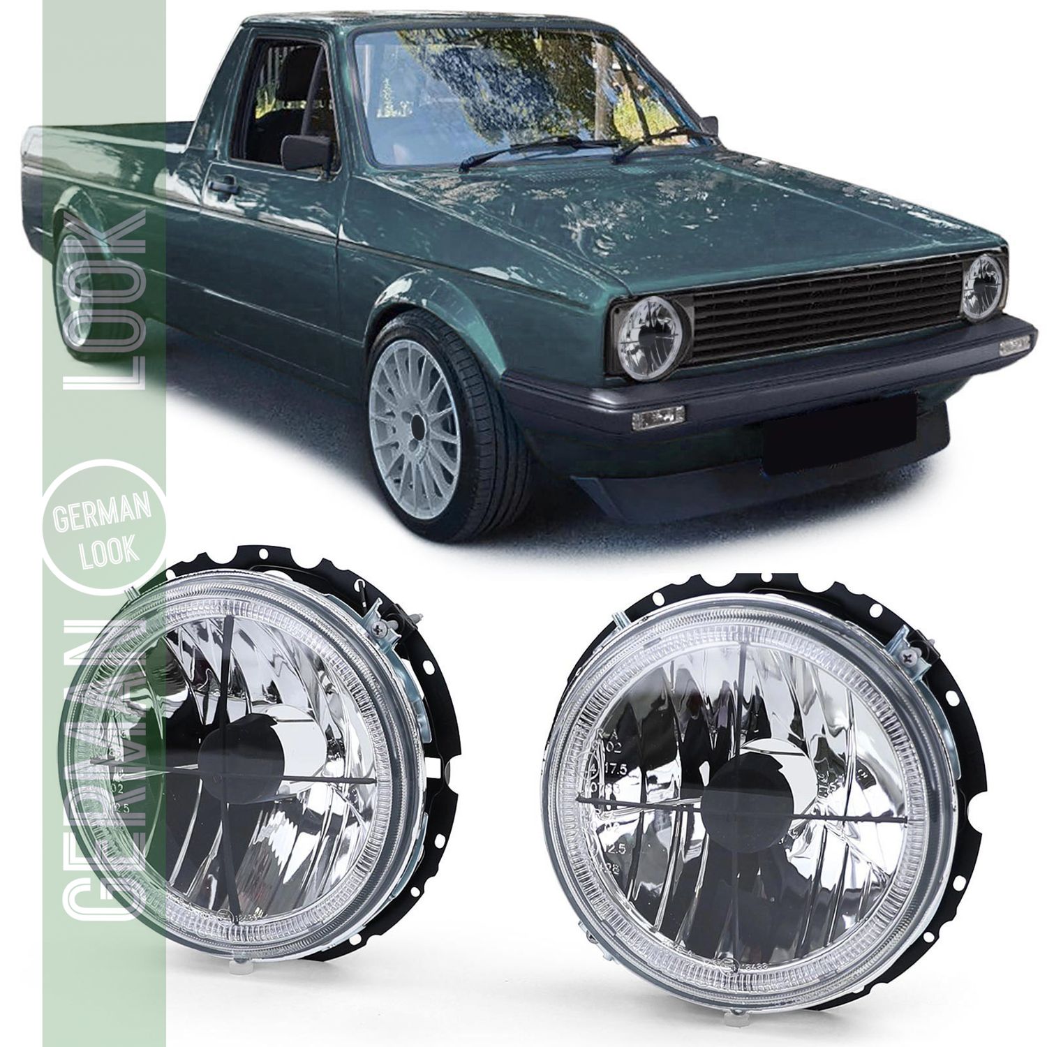 Réticule de phare Angel Eyes en verre transparent pour VW Caddy I 82-92 + Jetta I 79-84