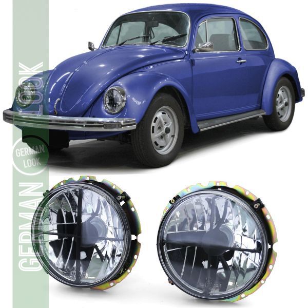Phare en verre transparent noir fumé avec réticule pour VW Coccinelle + Cabrio à partir de 73