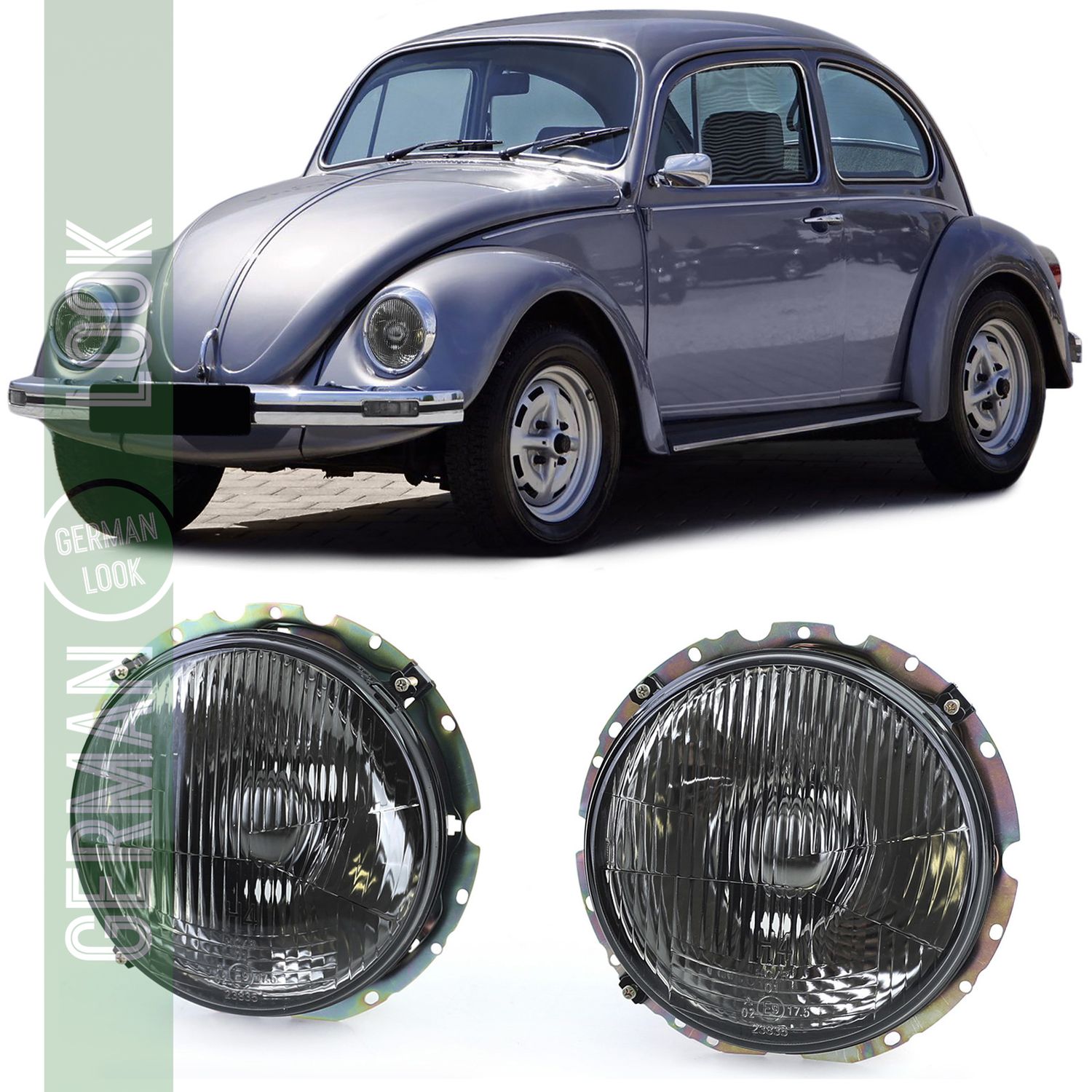 Paire de phares nervurés noirs fumés sur mesure pour VW Coccinelle + Cabrio à partir de 73