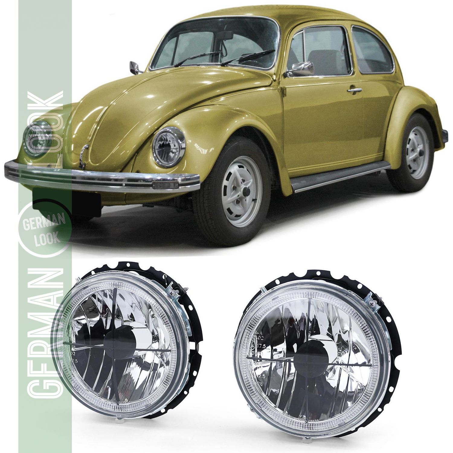 Phare Angel Eyes en verre transparent réticule noir pour VW Coccinelle + Cabrio à partir de 73