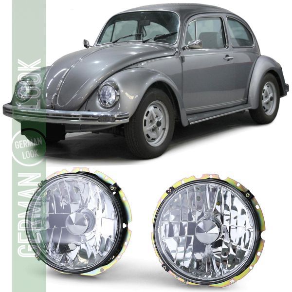 Phare en verre transparent H4 chromé pour VW Coccinelle + Cabriolet à partir de 73