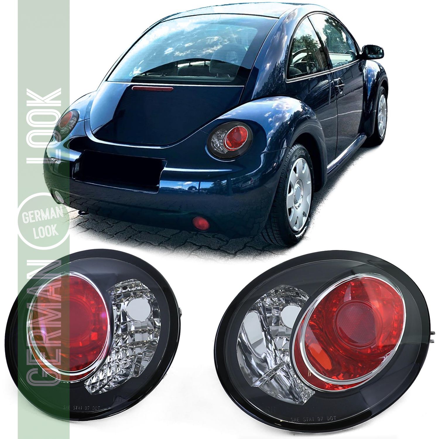 Feux arrière en verre transparent noir sur mesure pour VW New Beetle 9C 1Y 98-05