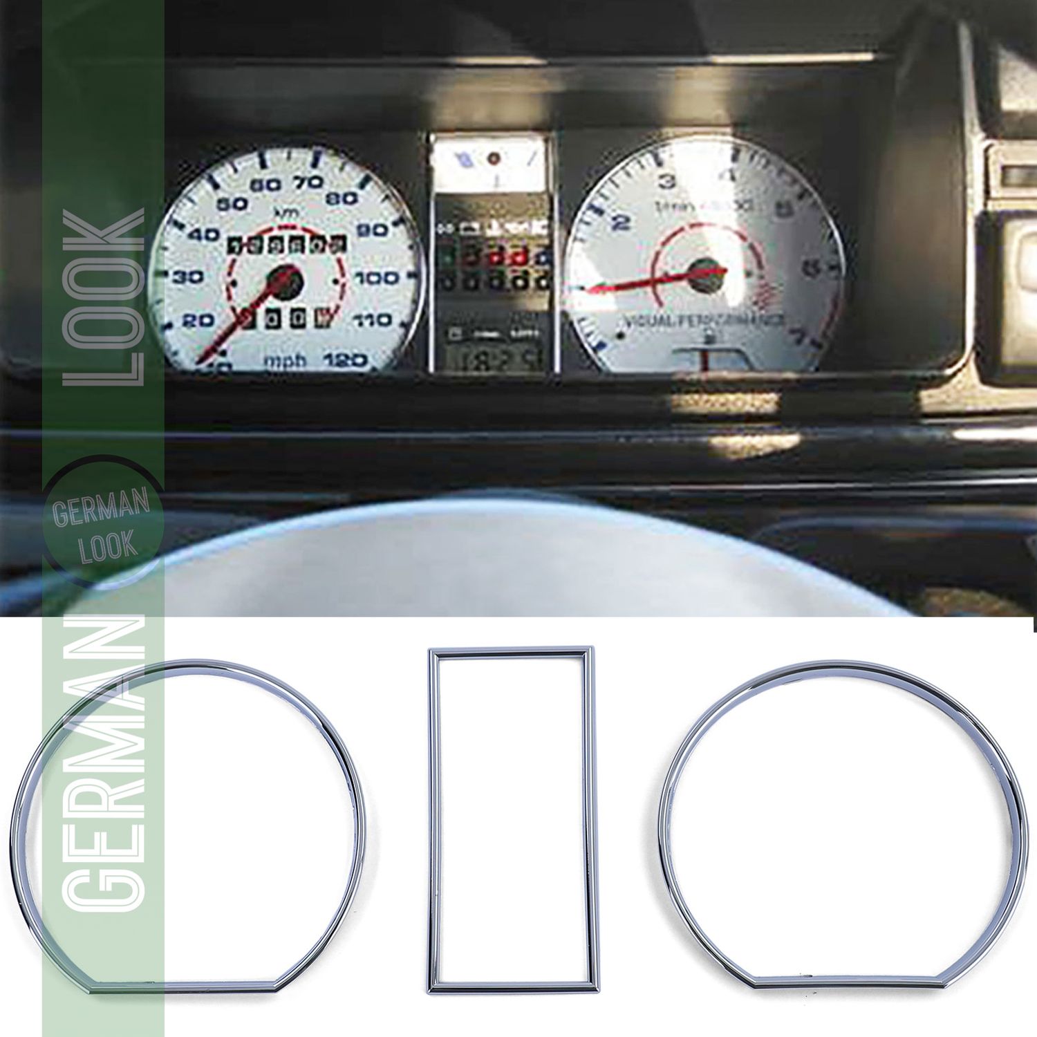 Couvre-anneaux de compteur de vitesse 3 pièces chromés pour VW Golf 2 83-92