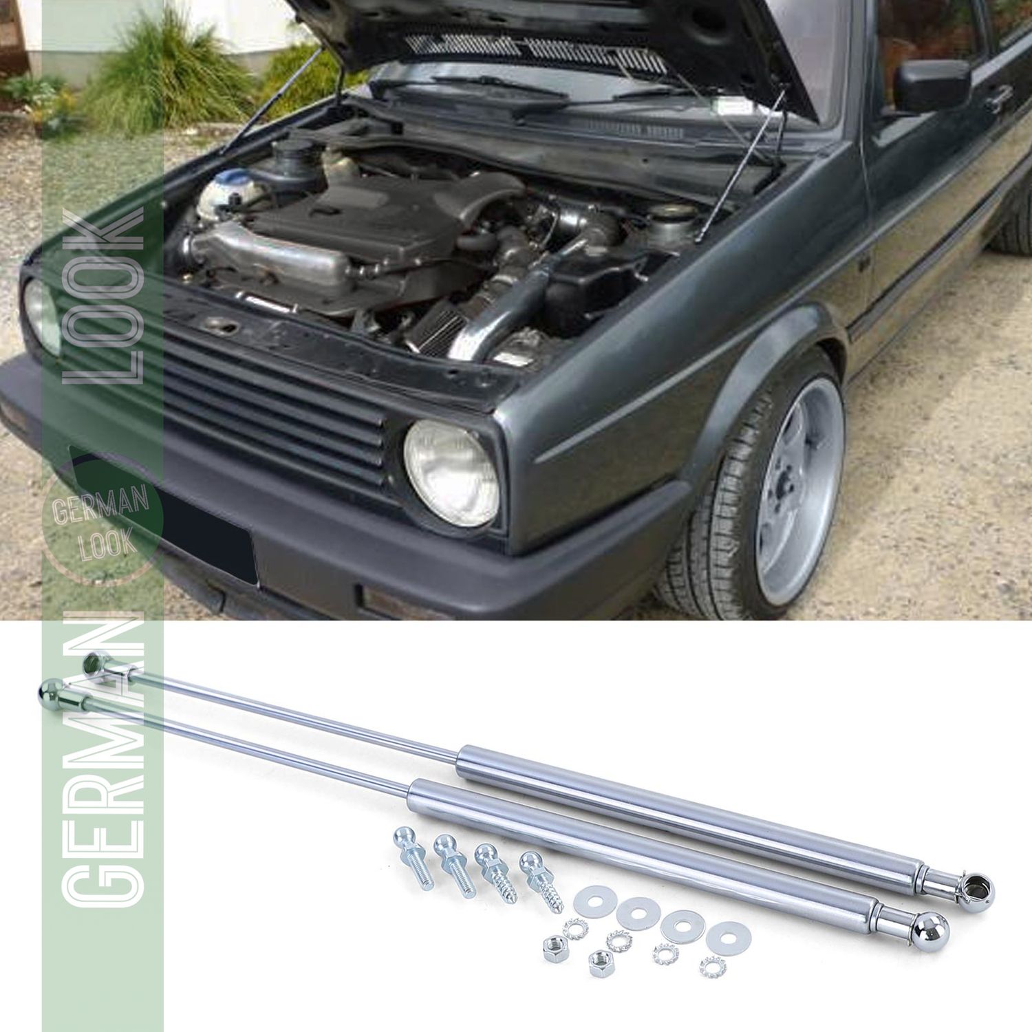 Paire d'amortisseurs de levage de capot chromés pour VW Golf 2 83-92