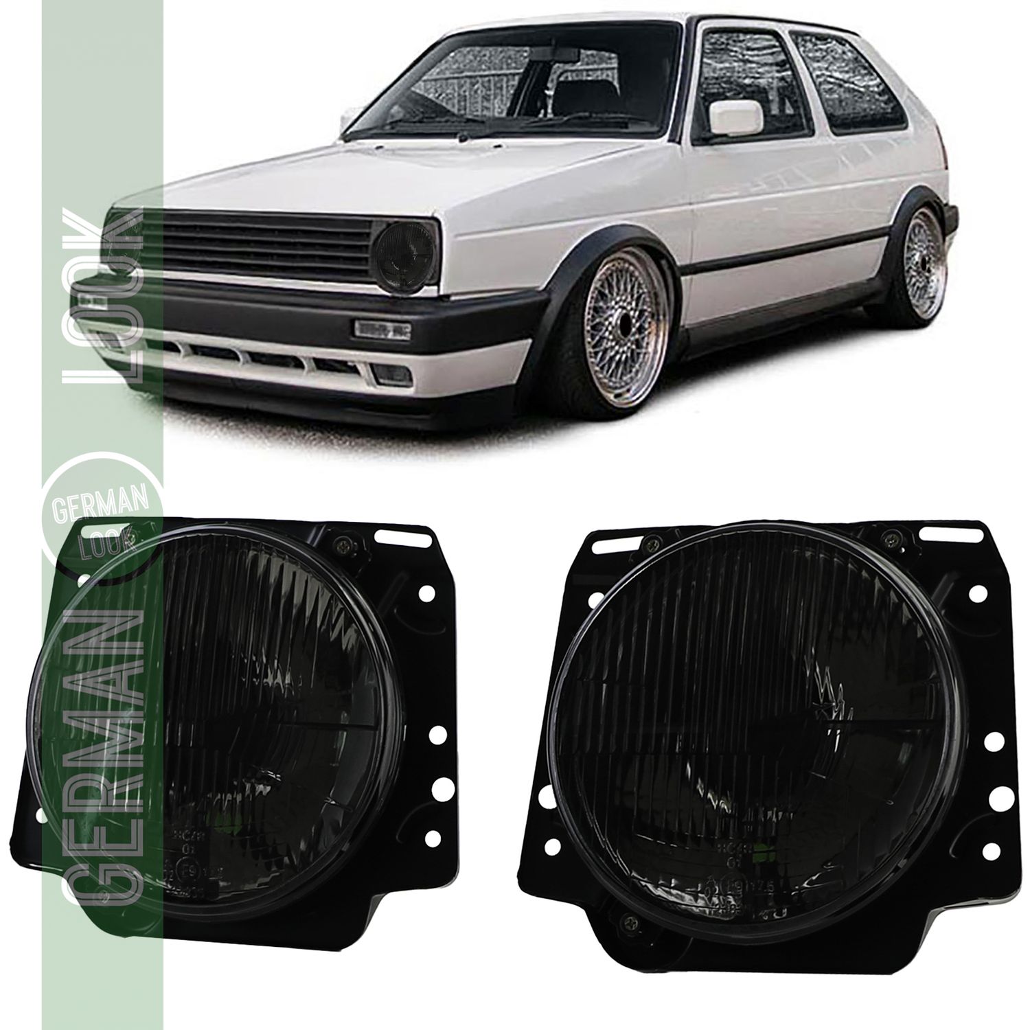 Phare H4 noir fumé rainuré avec réticule pour VW Golf 2 83-91