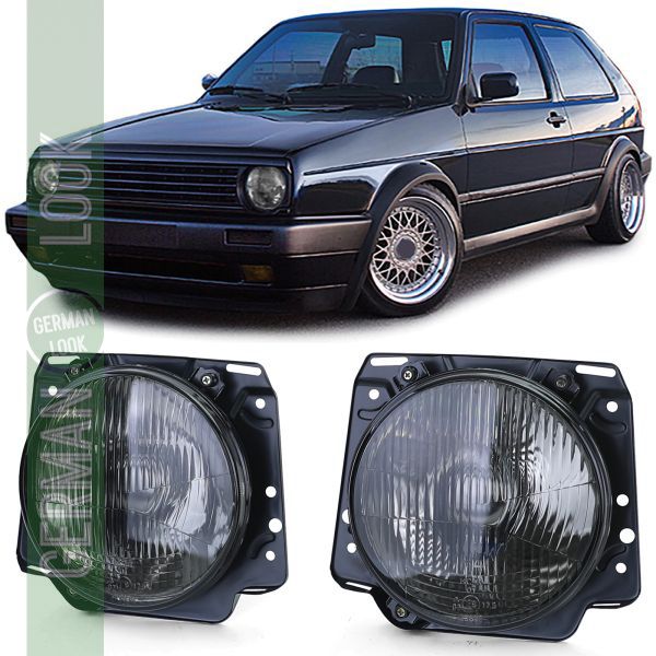 Phare H4 noir fumé rainuré pour VW Golf 2 83-91