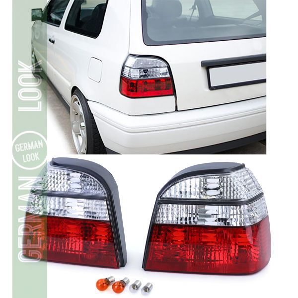 Feux arrières en verre transparent rouge blanc pour VW Golf 3 Berline Cabriolet 91-97