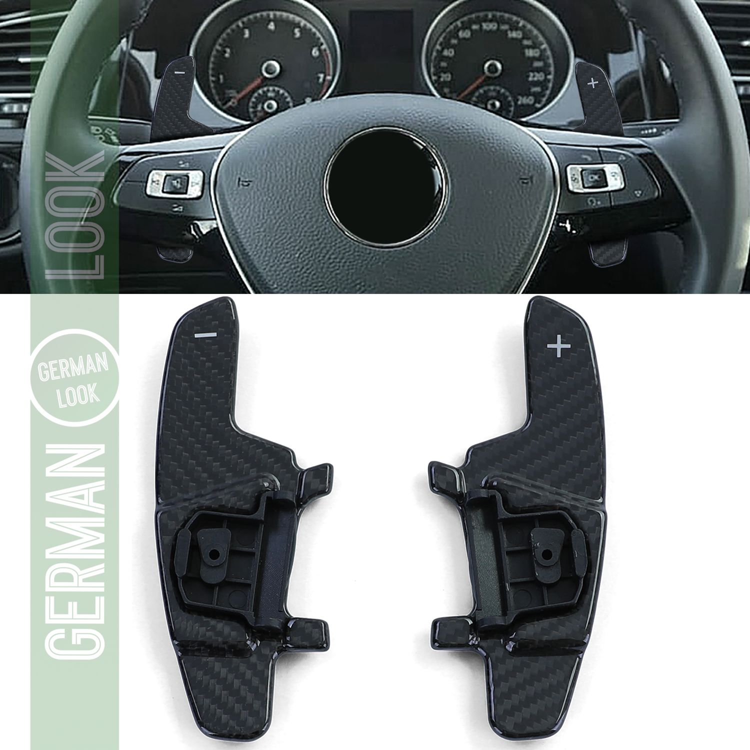 Jeu de palettes de changement de vitesse de remplacement en carbone véritable pour VW Golf 7 12-21