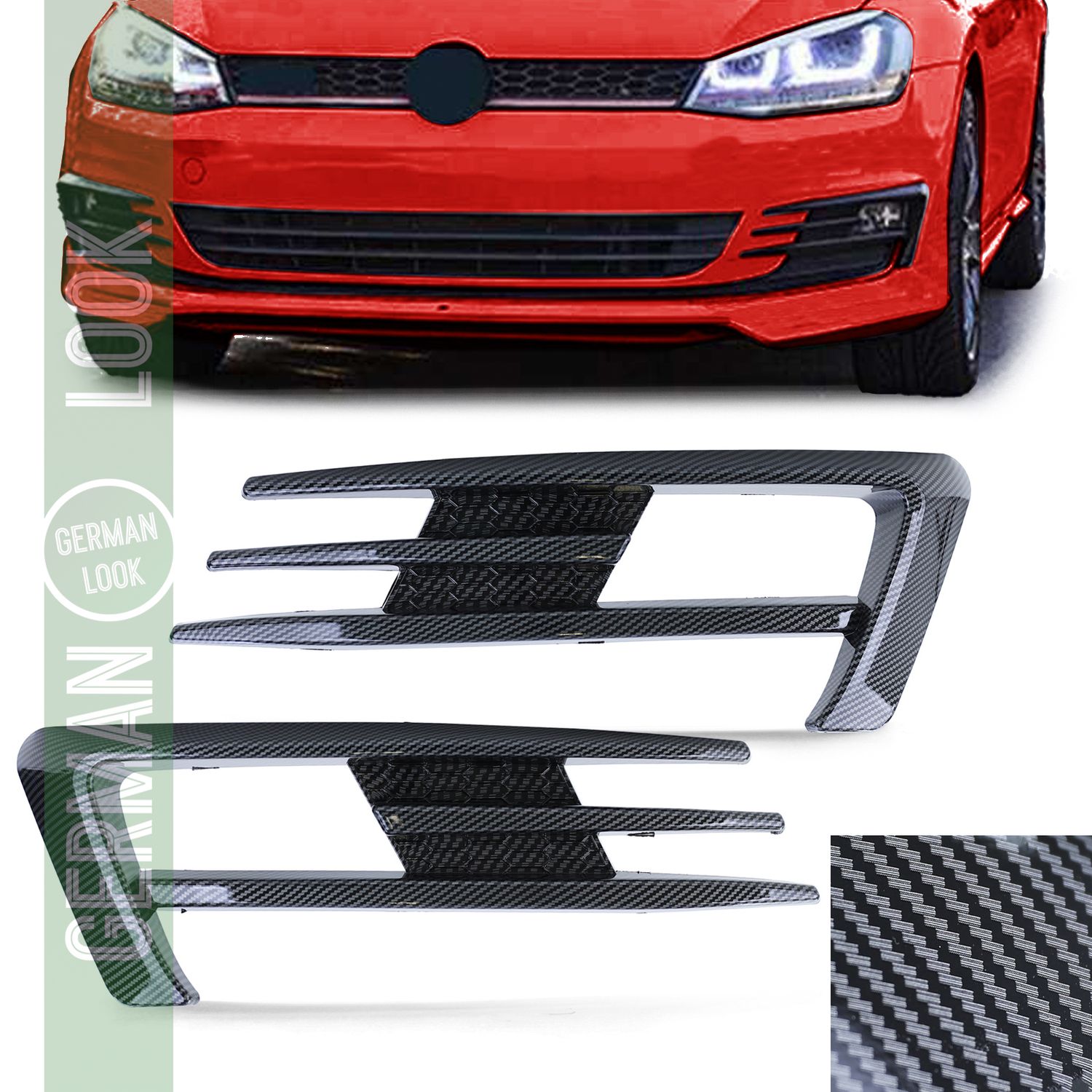 Calandre cadre antibrouillard look GTI look carbone pour VW Golf 7 12-17
