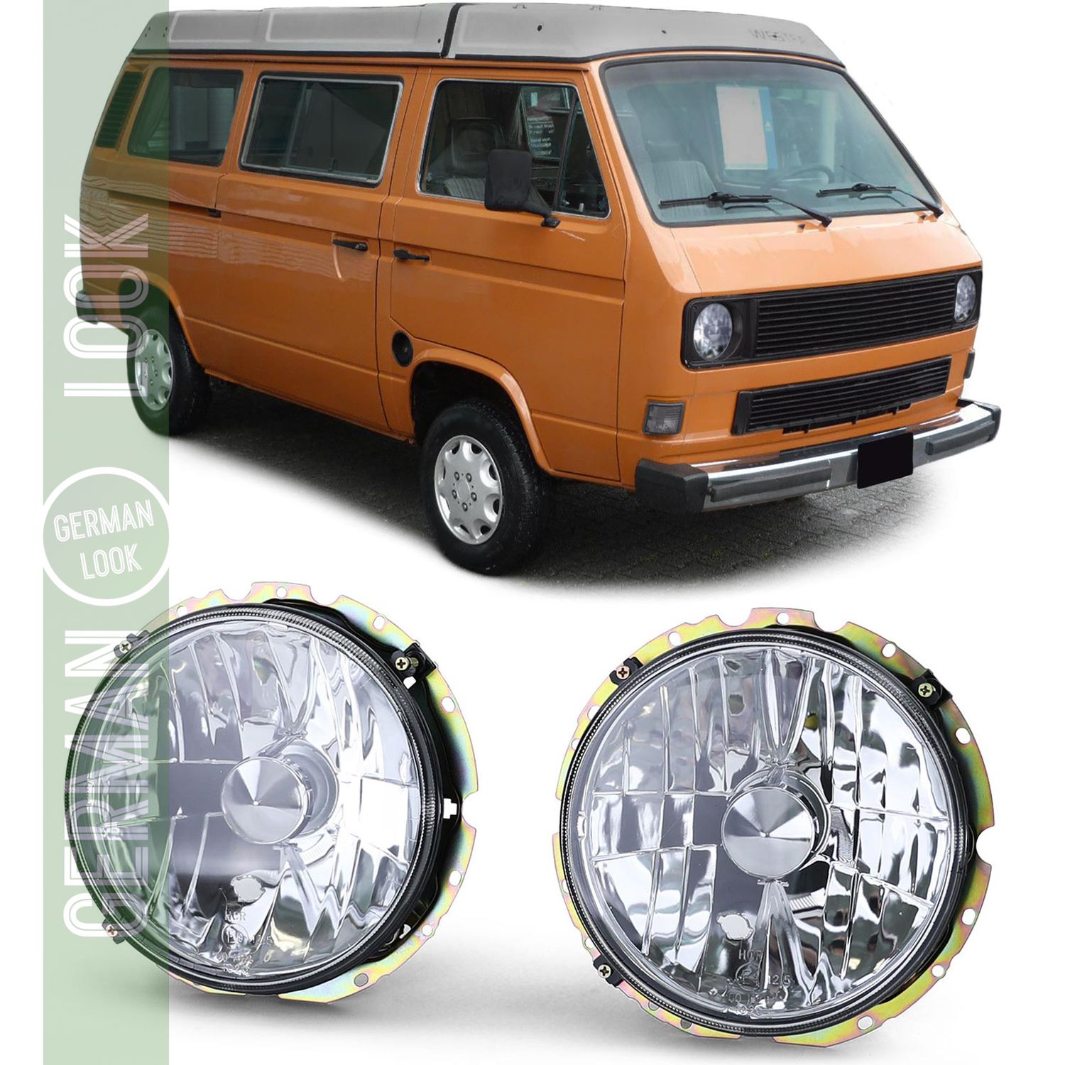 Phare en verre transparent H4 chromé pour VW T2 73-79 + T3 79-92