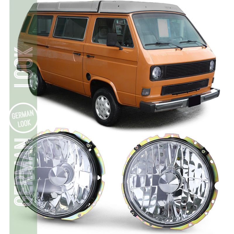 Phare en verre transparent H4 chromé pour VW T2 73-79 + T3 79-92