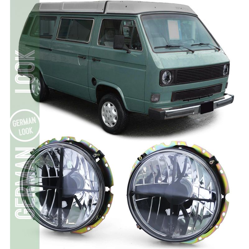 Phare en verre transparent noir fumé avec réticule pour VW T2 73-79 + T3 79-92